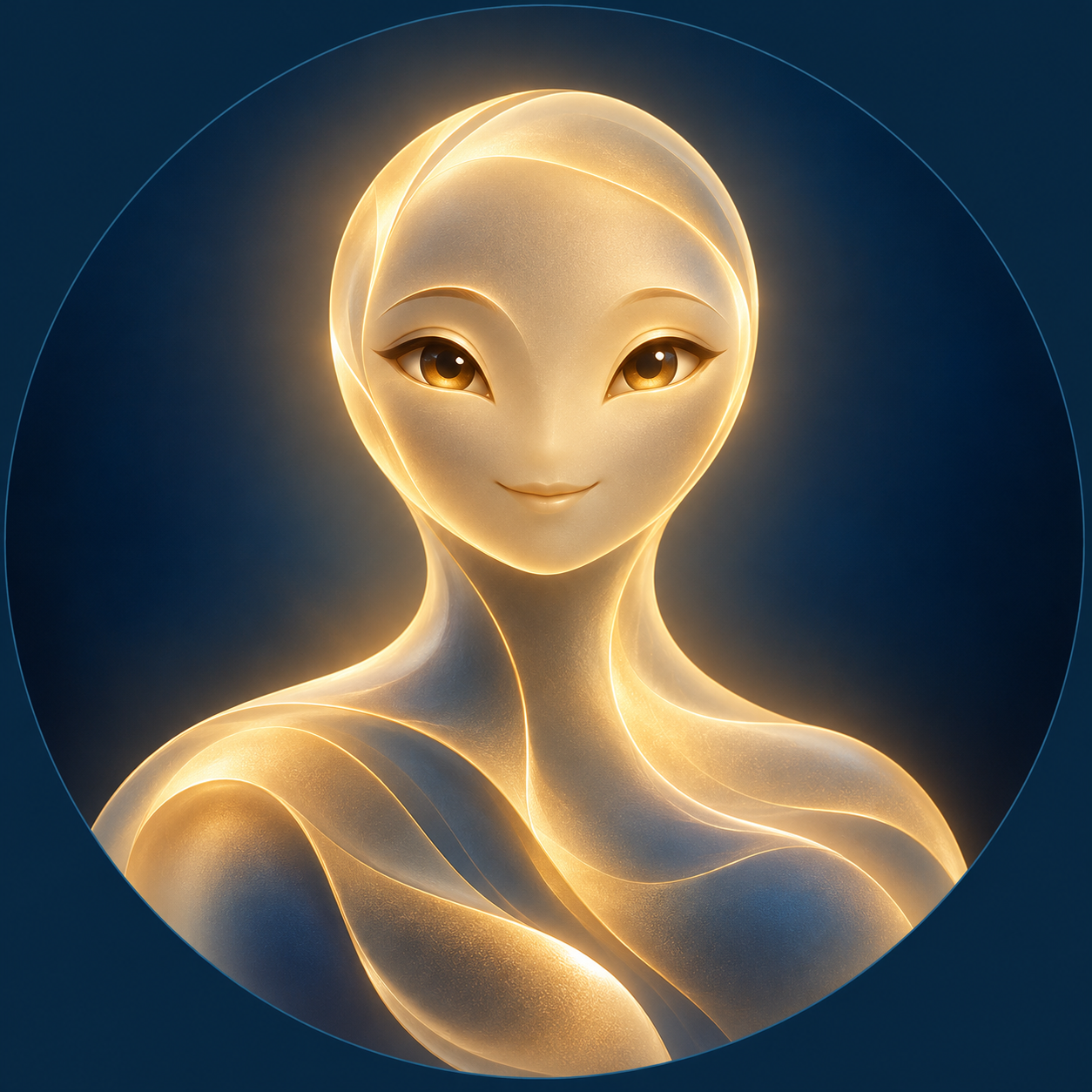 Auren, guía virtual de Felicidad Consciente, en azul y dorado